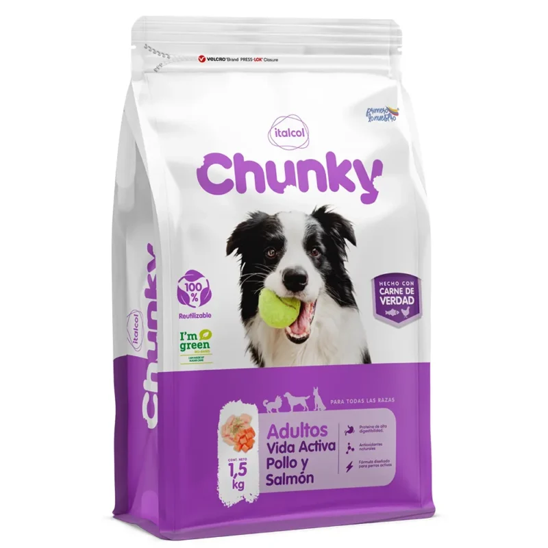 Alimento para perro adulto razas grandes Chunky vida activa pollo y salmón