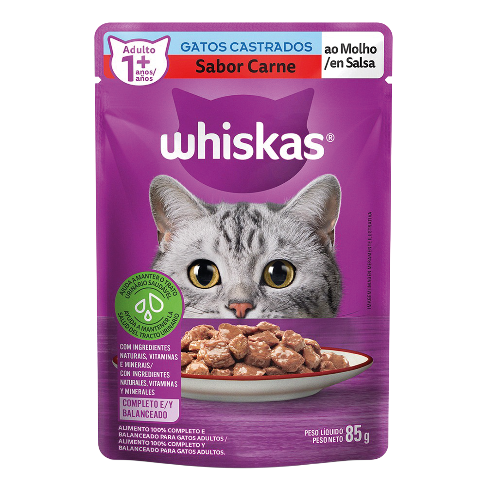 Whiskas-castrado-carne WHISKAS GATO POUCH CASTRADO CARNE X 85 GR - Imagen 1