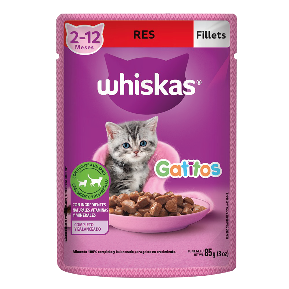 Whiskas-res-gatito WHISKAS GATO POUCH GATITOS CARNE 85 GR - Imagen 1