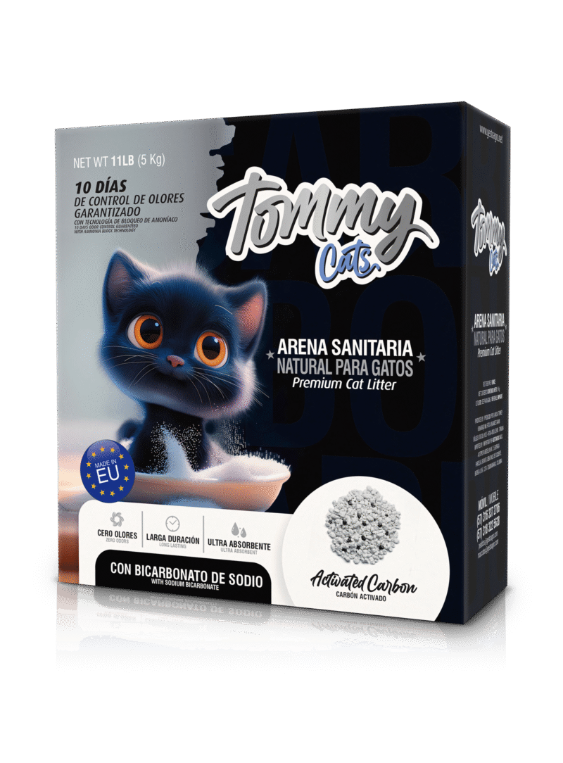 CAJA DE ARENA TOMMY CATS CARBÓN ACTIVADO
