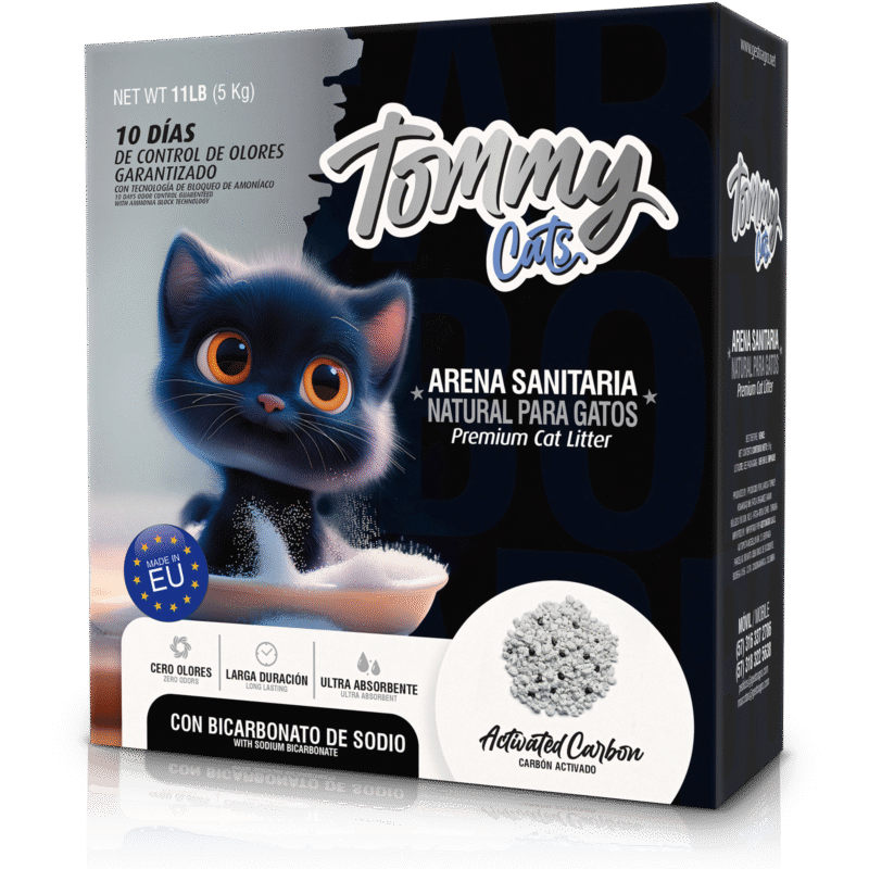 CAJA DE ARENA TOMMY CATS CARBÓN ACTIVADO