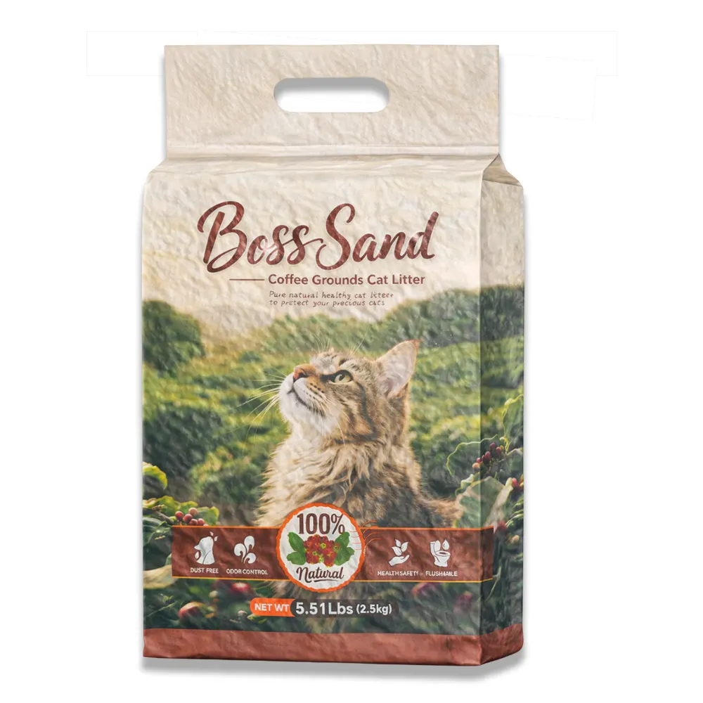 Boss-sand-cafe Arena ecológica y biodegradable para gato Boss sand coffe Grounds