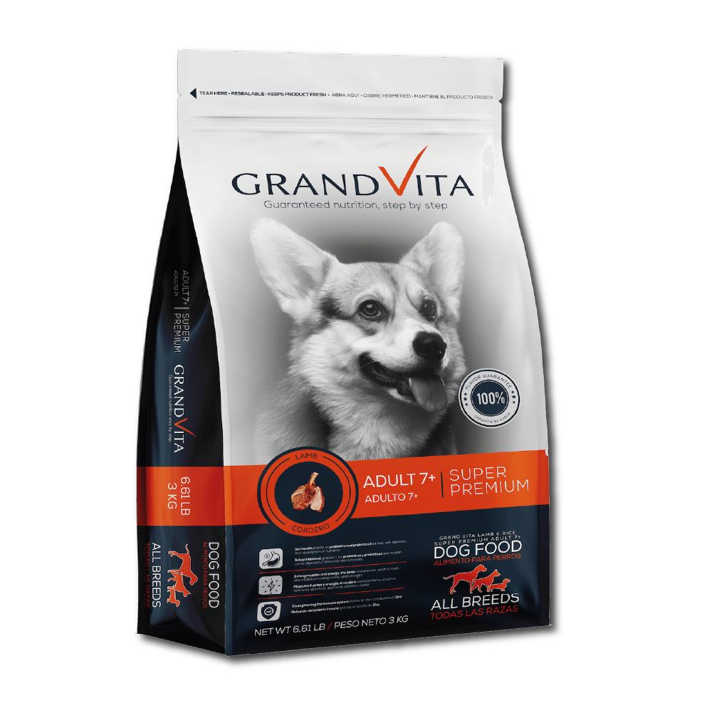 Alimento para perro adulto senior Grand vita +7 cordero