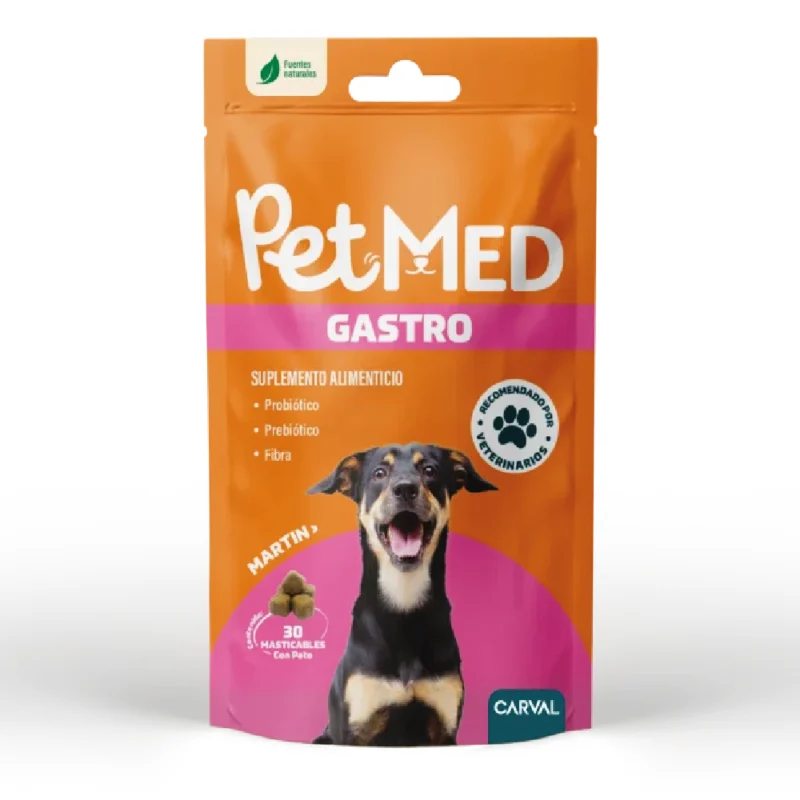 El PETMED Gastro para perro es un suplemento nutricional en masticables diseñado para apoyar la salud digestiva y el equilibrio de la flora intestinal. Su fórmula ayuda a mejorar la digestión, favorecer la absorción de nutrientes y contribuir a una mejor consistencia de las heces, promoviendo el bienestar gastrointestinal de los perros.