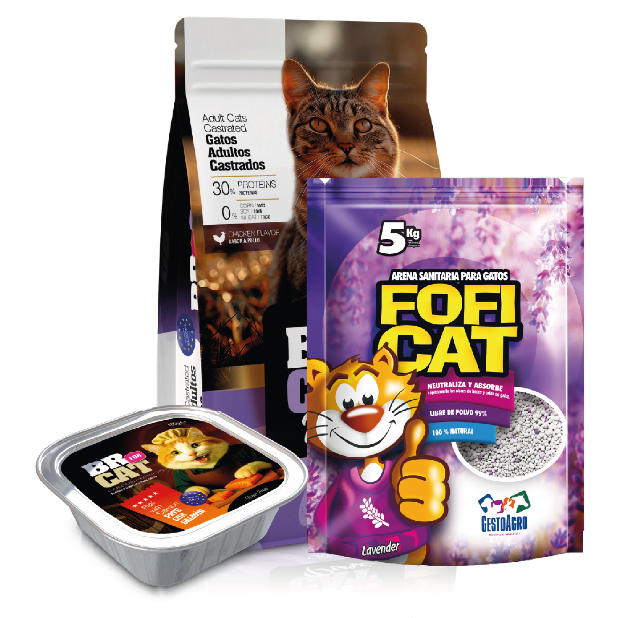 Sin título-1-04 Br for cats adulto castrados pollo 3 kg + Areana fofi cat lavanda 5 kg +(gratis) 1 pate salmon br fot cats atún 100 Gr